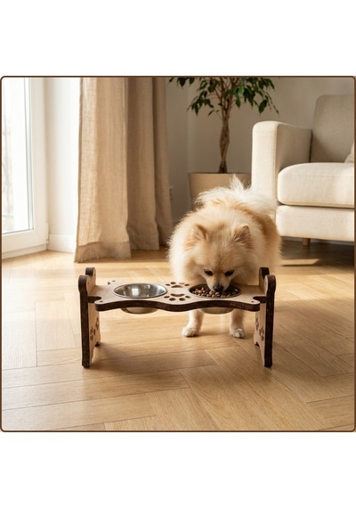 Ustaağaç Ahşap Kedi & Köpek Mama Ve Su Kabı Standı