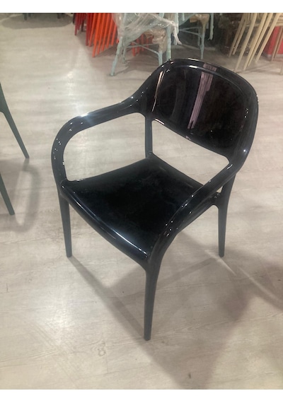 Siyah Parlak Renk Bahçe Plastik Sandalye 4 Adet Paket