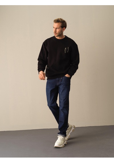 Xint Siyah Oversize Bisiklet Yaka Pamuklu Sweatshirt 300281