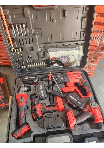 Rodex RDX3004 20V 3x4.0 Ah Li-ıon D.Matkap 45 NM D.Somun Sıkma 300 NM Kırıcı Delici 2.5J Avuç 4'lü Makine Seti