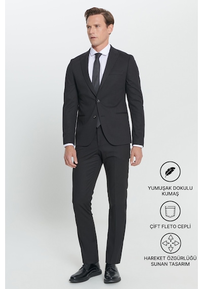 AC&Co / Altınyıldız Classics ERKEK SIYAH Ekstra Slim Fit Dar Kesim Kırlangıç Yaka Takım Elbise Siyah