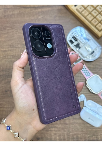 Redmi Note 13 Pro 4g Uyumlu Premium Deri Dokulu Darbelere Karşı Dayanıklı Nazal Silikon Kılıf Mor