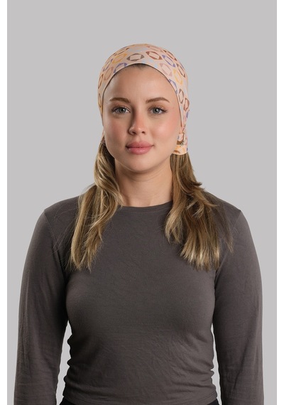 Koyu Bej Pratik Hazır Geçmeli Buff Bandana Sandy Geometrik Desenli Boru Bone 2416 44