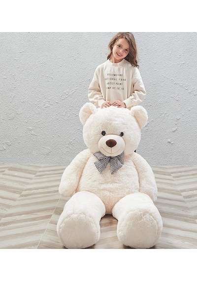Sevgiliye Özel Hediye- Papyonlu 140 Cm Dev Boy Sevimli Peluş Koca Ayı - Özel Fiyat Beyaz