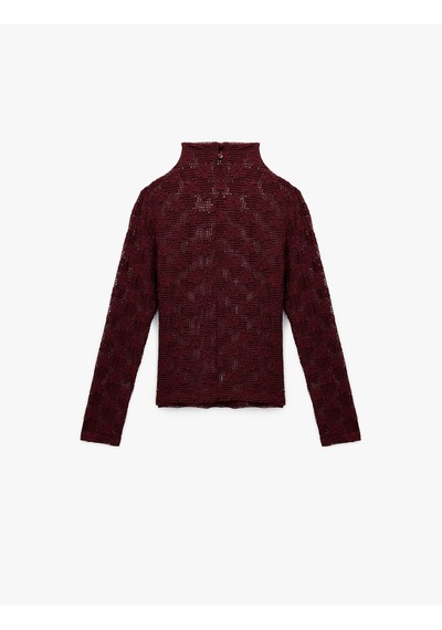Koton Dik Yaka Uzun Kollu Dantelli Bluz Bordo 6wak80005pk Bordo