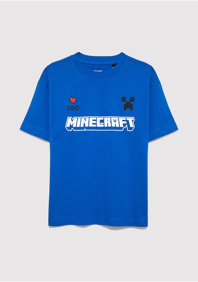 Mavi - Minecraft Baskılı Mavi Tişört 6610477-82491