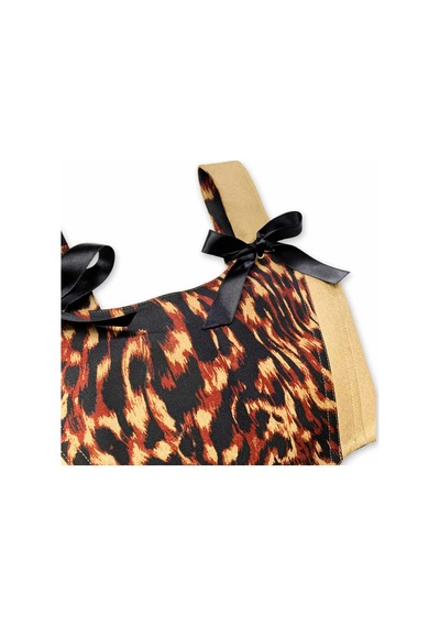L'aura Corset Leopar Desenli Çift Taraflı Bayan Korse Büstiyer Kahverengi