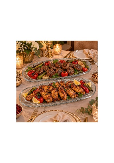 2 Li En Büyük Boy Cam Kayık Tabak 39,5 Cm Premium Servis Sunum Tabağı Uzun Oval Meyve Meze Tatlı Kahvaltı Tabağı Şeffaf