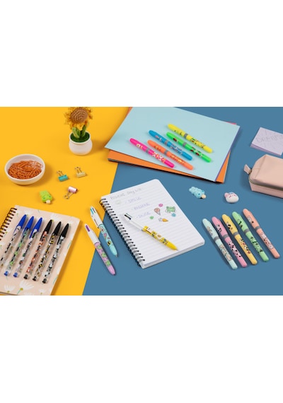 Bıc 4 Colours Kawaii Animals 4 Renkli Tükenmez Kalem + Fosforlu Kalem 2 Li Set Çok Renkli