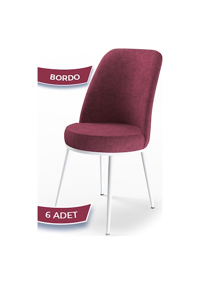 Canisa Concept Dexa Serisi Bordo Renk 6 Adet Sandalye, Renk Bordo, Ayaklar Beyaz Bordo