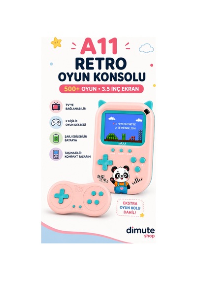 A11 Retro Oyun Konsolu 500 Oyunlu 3.5 İnç Ekran 2 Kişilik Tv Bağlantılı Pembe - 909994251
