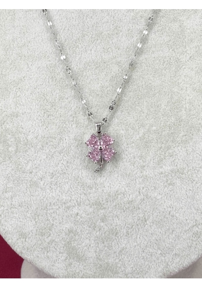 Pembe Yonca Yapraklı Silver Kolye Silver