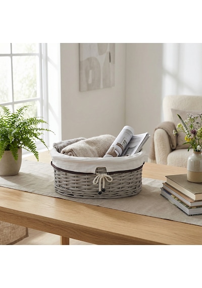 Koçtaş Plus Bağcıklı Oval Saklama Sepeti 40x32 Ekru