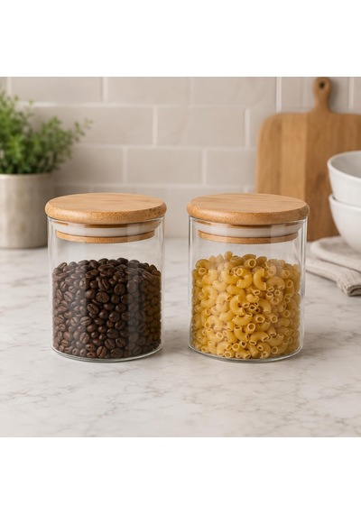 2'li 300 Ml Bambu Kapaklı Cam Kavanoz Seti, Silikon Contalı Şeffaf Baharatlık Ve Saklama Kabı, Çay Kahve Şeker Baharat Kuruyemiş Kavanozu Çok Renkli