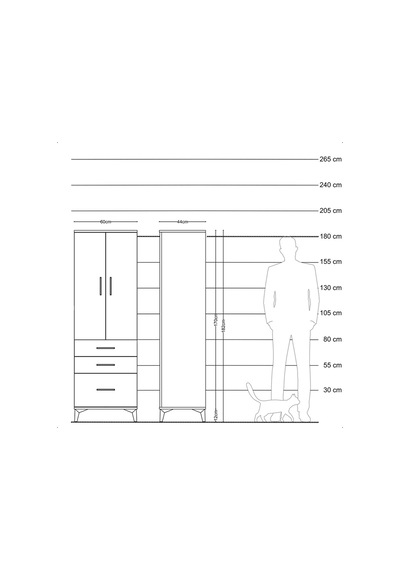 Hyperion Dolap 4 Raflı 2 Çekmeceli 2 Kapaklı 60x44x182 Antras... Antrasit