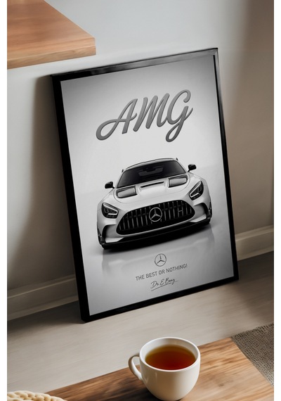 Mercedes Amg Gt Black Series Siyah Ahşap Çerçeveli Poster, Dekoratif Araba Duvar Tablosu