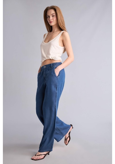 Defacto Wıde Leg Yüksek Bel Uzun Tencel Yıkama Efektli Jean Pantolon D8239ax26hsnm28 Mavi-nm28