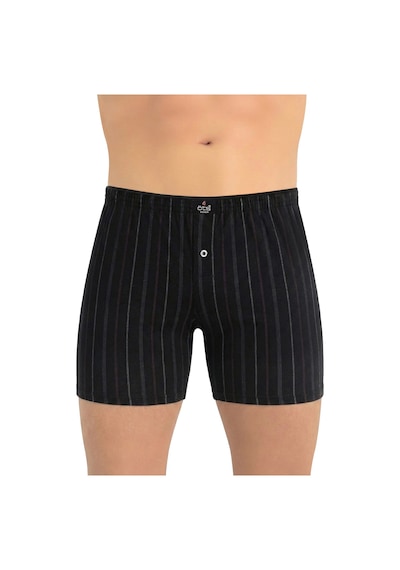 Öts Erkek %100 Pamuk Boxer Çizgili Düğmeli Ergonomik Tasarım 2652 Siyah