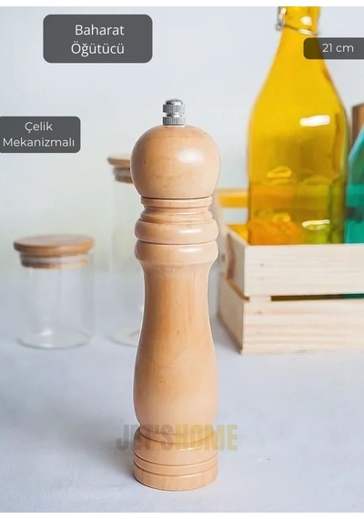 Karabiber Değirmeni Ahşap Baharat Değirmeni Kalınlık Ayarlı Baharat Öğütücü Çelik Bıçaklı 21 Cm Kahverengi