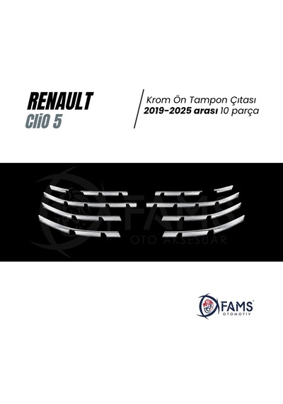Renault Clio 5 Krom Ön Tampon Çıtası 2019-2025 Arası 10 Prç. P. Çelik