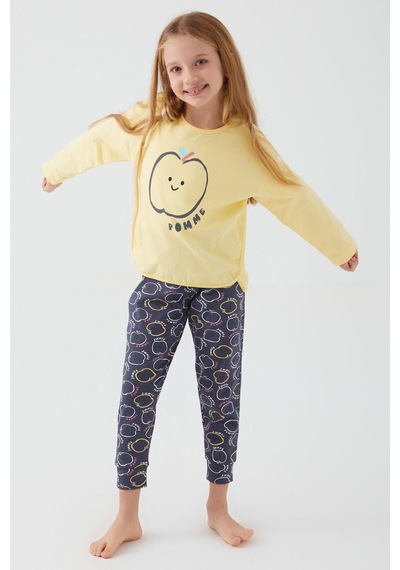 Roly Poly 3063 Pomme Apple Kız Çocuk Uzun Kol Pijama Takım Sarı