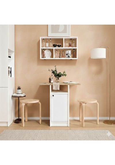 Robin Home Alaska Mutfak Masası Yemek Masası Dolaplı Raflı Sepet-beyaz Beyaz