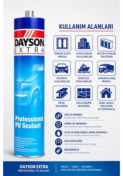 Dayson Gri Mastik Extra Güçlü Yapıştırıcı 280 Ml Üstün Yapışma Ve İzolasyon Sağlar