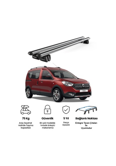 Pençe Dacia Dokker 2012 Ve Sonrası Uyumlu Gri Ara Atkı Port Bagaj Tavan Barı