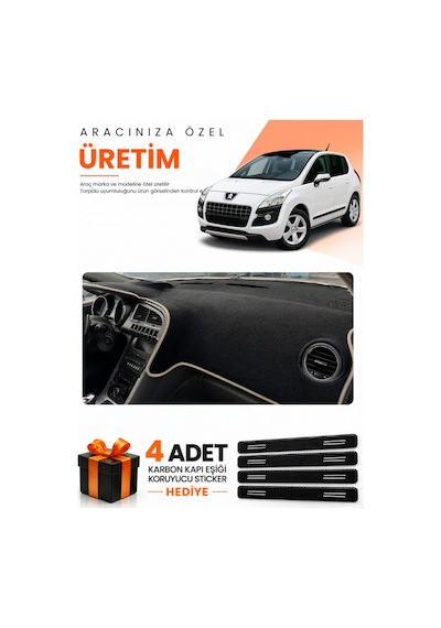 Peugeot 3008 Ekransız 2010-2015 Uyumlu Torpido Koruma Örtüsü Oto Kılıfı - Siyah Bej