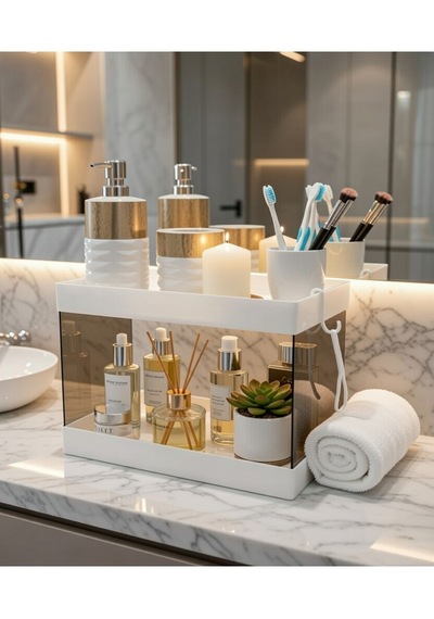 Banyo Mutfak Kozmetik Düzenleme Rafı Çok Amaçlı Organizer Beyaz