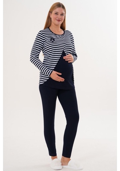 Mecit Pijama Mecit 6303 Kadın Likralı Spor Hamile Lohusa Pijama Takım - Lacivert