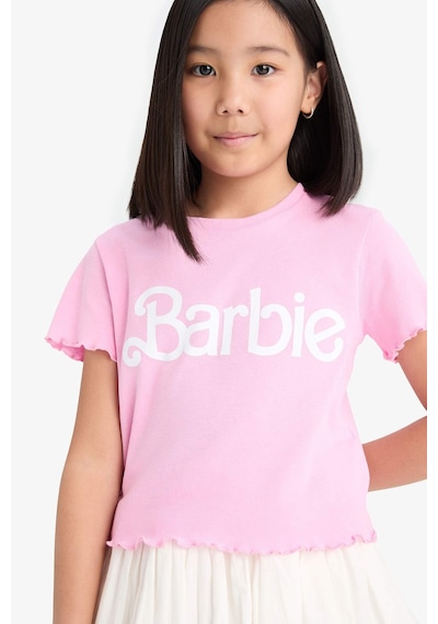 DeFacto Kız Çocuk Barbie Fitted Bisiklet Yaka Ribana Kısa Kollu Tişört E2614A825SMPN666 Pembe