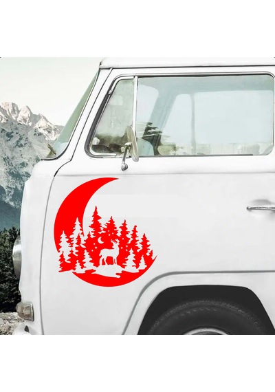 Avcı Sticker - Hilal Orman Geyik Sticker - Hunter Araba Oto Motosiklet Karavan Cam Sticker - 00131 15x14 Cm