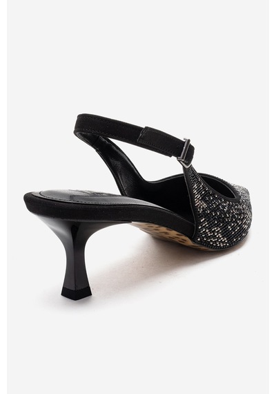 Luvishoes Nella Siyah Platin Taşlı Kadın Topuklu Ayakkabı Siyah