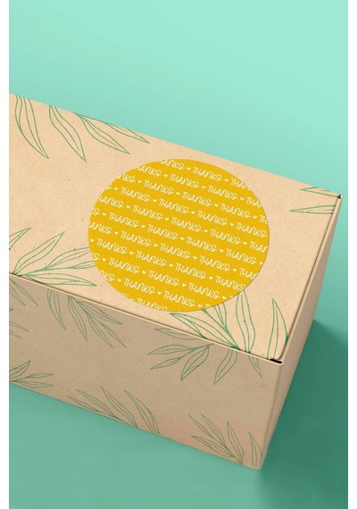 Sarı Thanks Desenli Kargo Paketleme Sticker Etiket 3x3cm St2128 Çok Renkli
