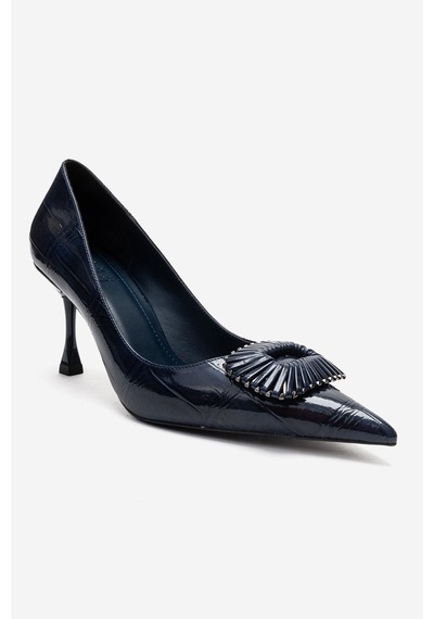 Luvishoes Rebel Lacivert Baskılı Tokalı Kadın Topuklu Ayakkabı Lacivert