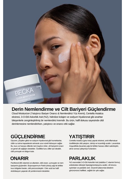 Becka Cloud Nemlendirici Krem Yatıştırıcı Bariyer Onarıcı Kolajenli Su Bazlı Yüz 50 Ml