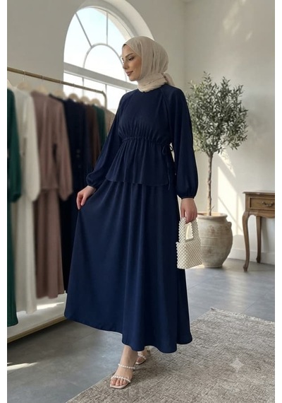 Maşuka Bürümcük Kumaş Bel Büzgülü Peplum Üst Ve Maksi Etekli Şık Ve Rahat Tesettür İkili Takım Lacivert Lacivert Maşuka Bürümcük Kumaş Bel Büzgülü Peplum Üst Ve Maksi Etekli Şık Ve Rahat Tesettür İkili Takım Lacivert Lacivert