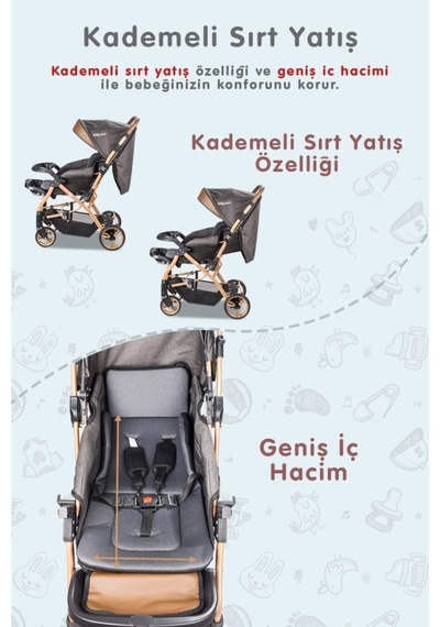 Bc 65 Capron Çiftyönlü Bebek Arabası Gold Siyah Z Kahve