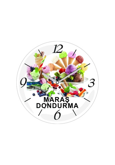 Maraş Dondurma Çap 30cm Sessiz Akar Bombeli Gerçek Cam Duvar Saati Çok Renkli