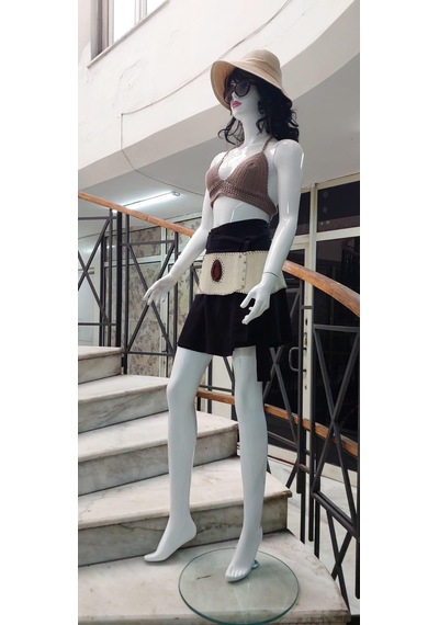 Eren Style Boho Doğal Taşlı Zımbalı Hakiki Deri Kemer 90 Cm-105 Cm -9607 Siyah