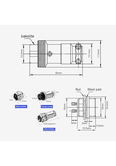 Mike Konnektör 8-Pin 16Mm - Dişi