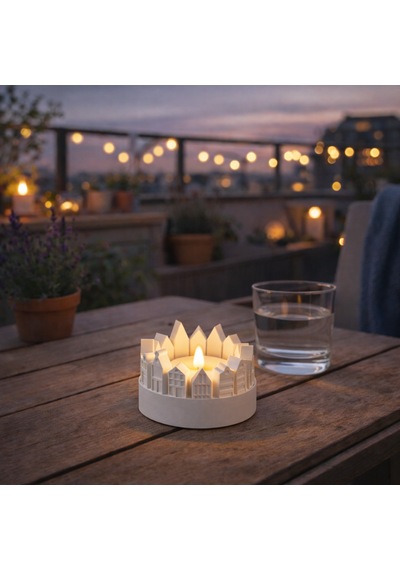 Şehir Silüetli Tealight Mumluk Işık Efektli Dekoratif Mum Tutucu Diğer
