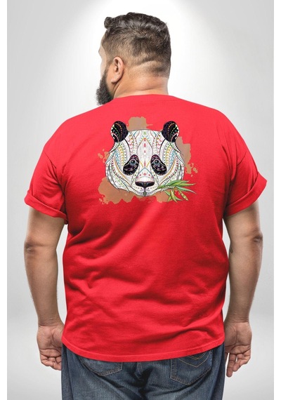 Angemiel Panda Mandala Büyük Beden Kırmızı Tişört Kadın Erkek Ünisex Sırt Baskılı Kırmızı
