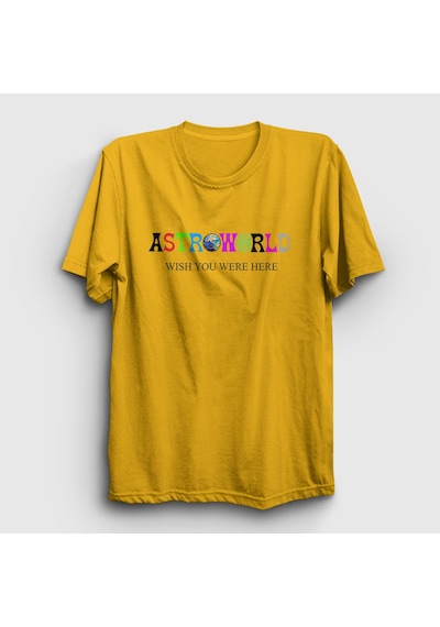 Presmono Unisex Astroworld V4 Travis Scott T-shirt Sarı