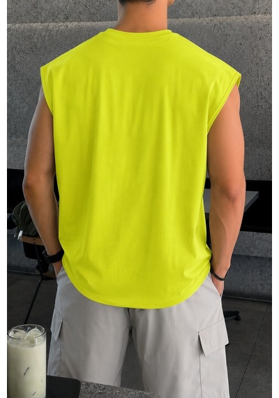 Tarz Cool Erkek Oversize Kolsuz Tişört %100 Pamuk Süprem Basic Bisiklet Yaka Fıstık Yeşili