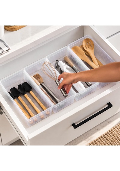 Tr 0383 4'lü Modüler Çekmece İçi Organizer Seti 30x15 Cm Şeffaf Mutfak, Kaşıklık, Kozmetik Ve Ofis Düzenle Genel