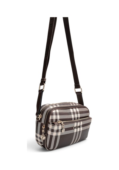 Silver & Polo Silver Polo Kahve - Kahve Çizgili Ekose Kadın Çapraz Çanta Sp1162