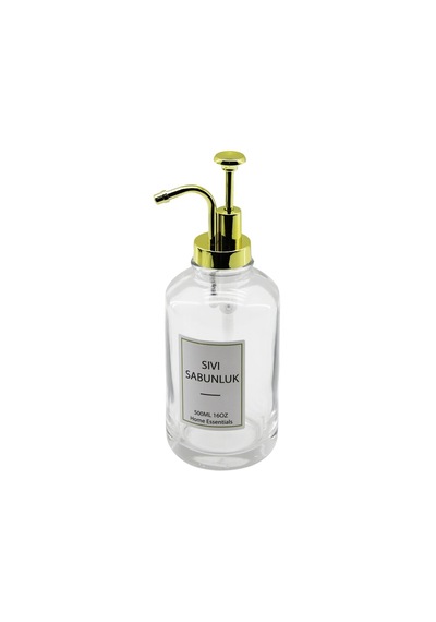 Lunaev Yuvarlak Cam Şişe - Şeffafsıvı Sabunluk 500 Ml Pompa - Musluk Ayrık Model Başlı 12 Izgara