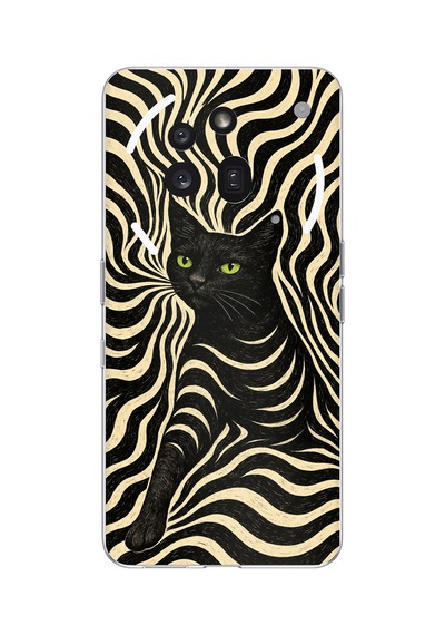 Nothing Phone 3a Pro Uyumlu Siyah Kedi Ve Optik Desenli Baskılı Silikon Kılıf